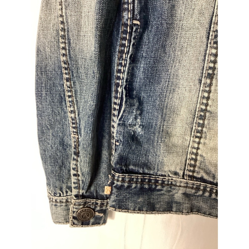 Rivet de Cru Classic Denim Jacket Long Sleeve Button Distressed Men's Small, NWT - Picture 5 of 11